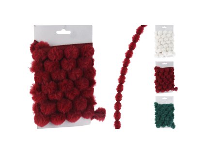 Girlanda PomPom, dĺžka 2 m (biela, červená, zelená)