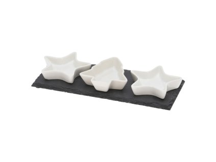 Vianočné stolovanie, misky biely porcelán (sada 3 ks) + podnos