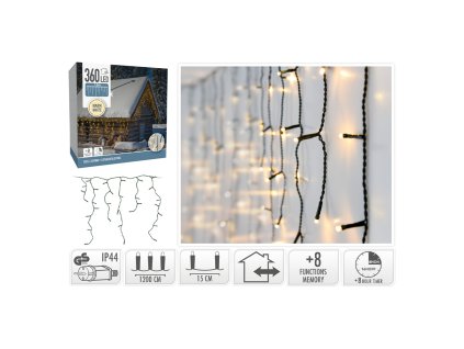 Svetelná reťaz s visiacimi pramienkami 360 LED biela teplá, dĺžka 12 m, 230V
