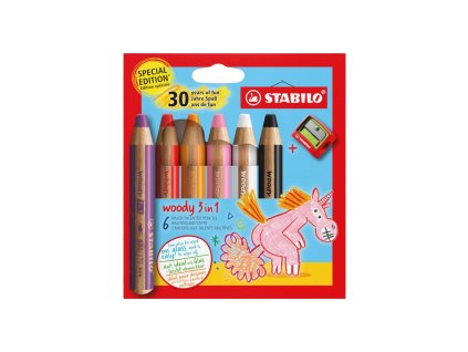 Pastelky STABILO woody 3 v 1 - farbička, vodovka, voskovka (6 ks) Jednorožec