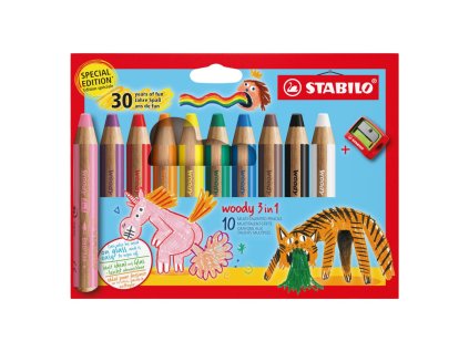 Pastelky STABILO woody 3 v 1 - farbička, vodovka, voskovka (10 ks) Anniversary