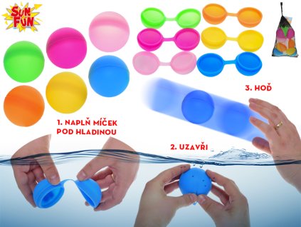 Sun Fun loptičky na vodu 6cm znovupoužiteľné 6ks v sieťke