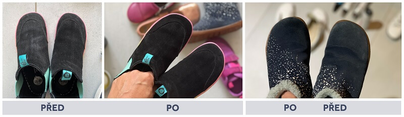Čištění bot - před a po