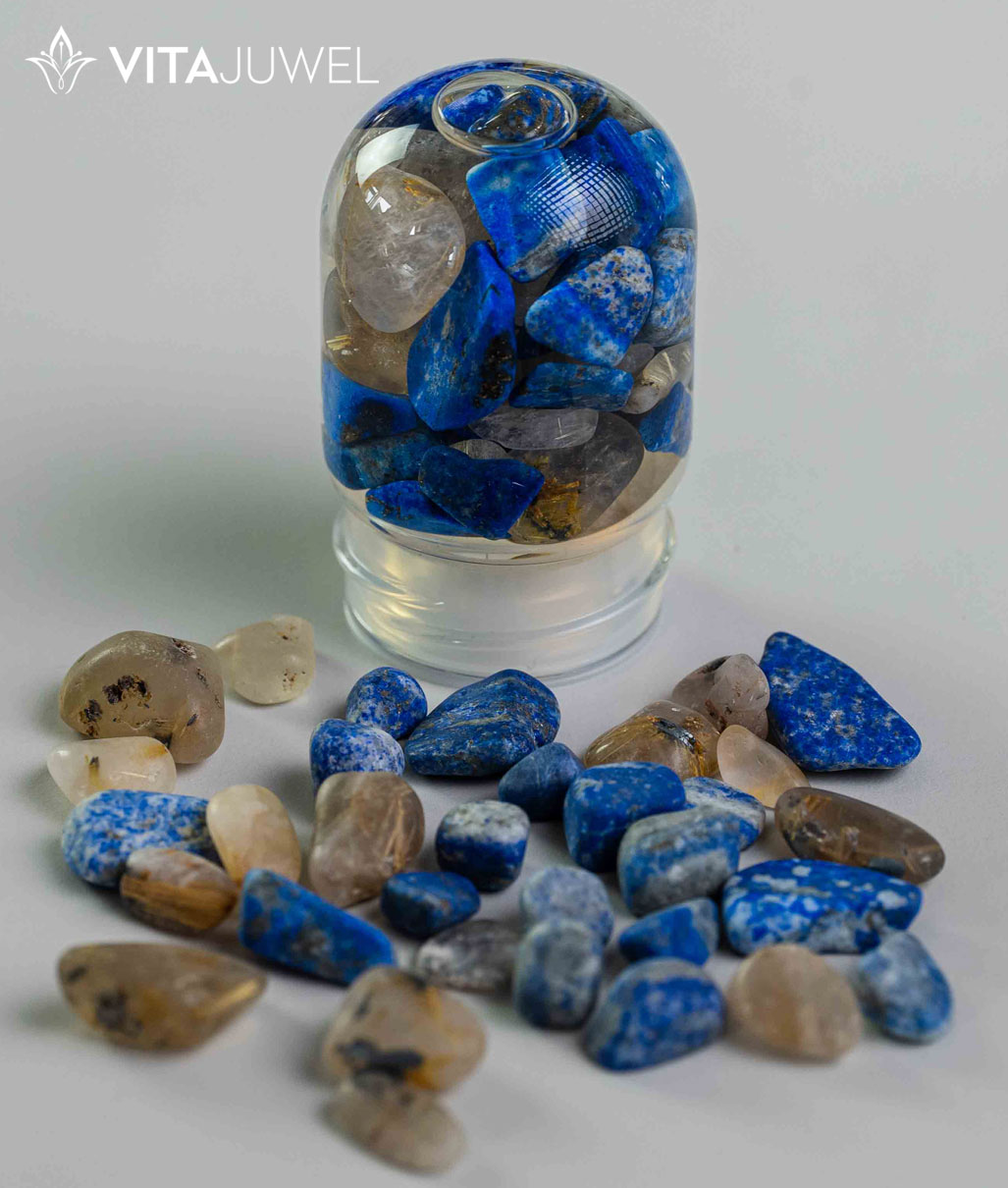 Zmes drahých kameňov, lapis lazuli, rutilový kremeň