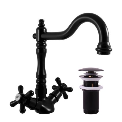 MORAVA RETRO - Basin mixer with drain, Black - matt MK121.5/8CMAT, RAV Slezák (Цвет Черный - матовый, Размер 1/2")