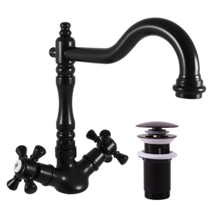 MORAVA RETRO - Basin mixer with drain, Black - matt MK321.5/8CMAT, RAV Slezák (Цвет Черный - матовый, Размер 1/2")