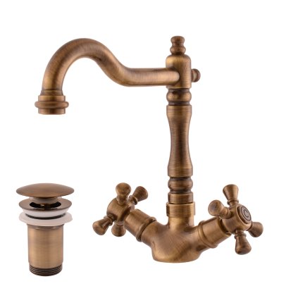 MORAVA RETRO - Basin mixer with drain, Old brass (Bronze) MK321.5/8SM, RAV Slezák (Цвет Старая латунь (бронза), Размер 1/2")