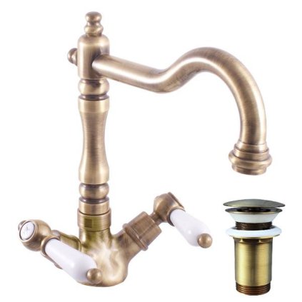 MORAVA RETRO - Basin mixer with drain, Old brass (Bronze) MK521.5/8SM, RAV Slezák (Цвет Старая латунь (бронза), Размер 1/2")