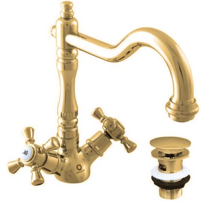MORAVA RETRO - смеситель для раковины со сливом, Shiny gold MK321.5/8Z, RAV Slezák (Цвет ЗОЛОТО - блестящее, Размер 1/2")