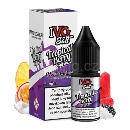 E-liquid Salt IVG s příchutí TROPICAL BERRY CHEW 10ml (ananas, marakuja, liči a mango) (Obsah nikotinu 10mg)