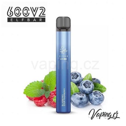 22051 elf bar 600v2 jednorazova e cigareta blueberry sour raspberry boruvky a maliny 20mg