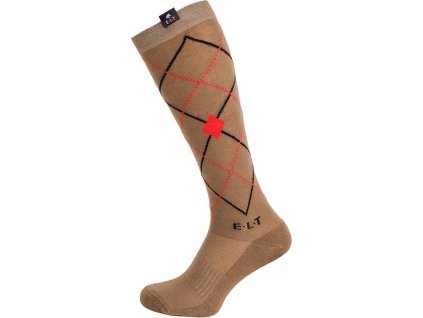 Argyle Riding Socks ELT, pair, cappuccino/flamered