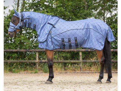 Anti-fly rug QHP, with neck and mask, country blue