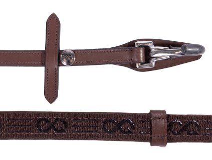 Reins PresTeq, with clip and stops 12,5 cm, different lengths, brown