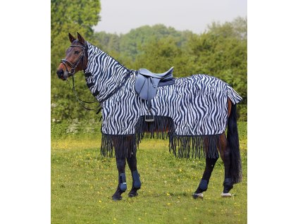 Zebra exercise fly sheet with fringe - black/white