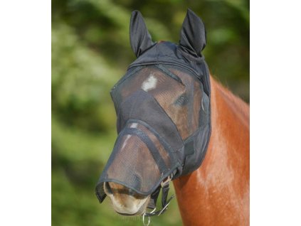 PREMIUM fly mask with ear and nose protection - black