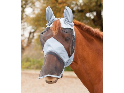 PREMIUM fly mask with ear and nose protection - silver grey