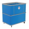 Vozík do prádelny s pevným dnem modrý, s dvířky