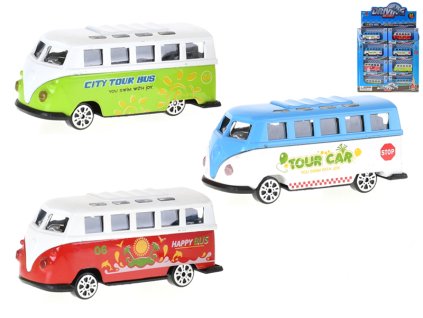 Autobus 7,5cm kov volný chod 3barvy v krabičce 24ks v DBX