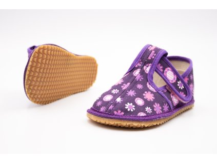 BEDA BAREFOOT PAPUČKY UŽŠIE (SLIM) - VIOLET FLOWER (Veľkosť 22, Vnútorná dĺžka  topánky v cm 14, Vnútorná šírka topánky v cm 5.8)