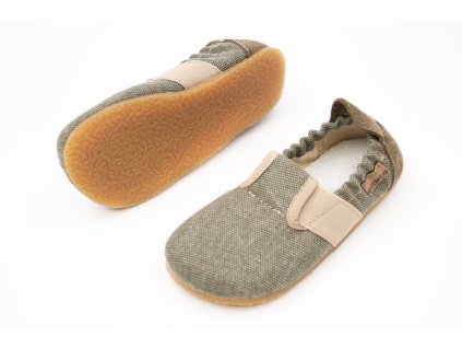 DETSKÉ BAREFOOT PAPUČE ELLARTE TOMI - OLIVE (Veľkosť 24, Vnútorná dĺžka  topánky v cm 14.9, Vnútorná šírka topánky v cm 6.4)