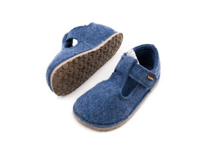 DETSKÉ BAREFOOT PAPUČE FRODDO FLEXY WOOLY VIBRAM - DENIM (Veľkosť 23, Vnútorná dĺžka  topánky v cm 14.9, Vnútorná šírka topánky v cm 5.9)