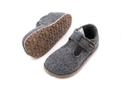 DETSKÉ BAREFOOT PAPUČE FRODDO FLEXY WOOLY VIBRAM - GREY (Veľkosť 23, Vnútorná dĺžka  topánky v cm 14.9, Vnútorná šírka topánky v cm 5.9)