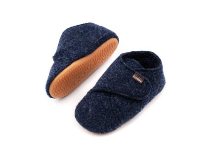 DETSKÉ BAREFOOT PAPUČE FRODDO PREWALKERS WOOLY - DARK BLUE (Veľkosť 18, Vnútorná dĺžka  topánky v cm 11.6, Vnútorná šírka topánky v cm 5.4)