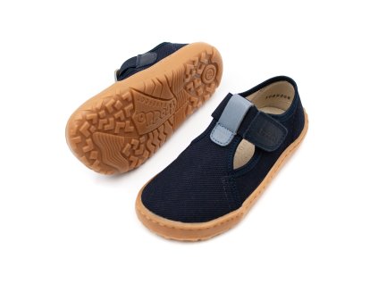 DETSKÉ BAREFOOT PAPUČE FRODDO T-BAR - DARK BLUE (Veľkosť 25, Vnútorná dĺžka  topánky v cm 16.8, Vnútorná šírka topánky v cm 6.7)