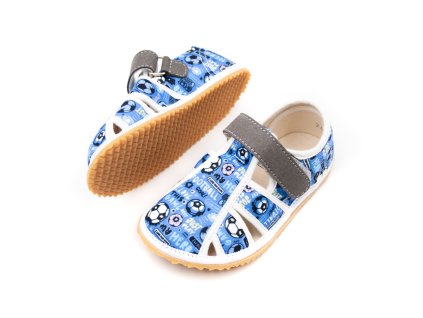 DETSKÉ BAREFOOT PAPUČE JONAP HOME NEW -  MODRÝ FUTBAL (Veľkosť 24, Vnútorná dĺžka  topánky v cm 15.7, Vnútorná šírka topánky v cm 6.7)