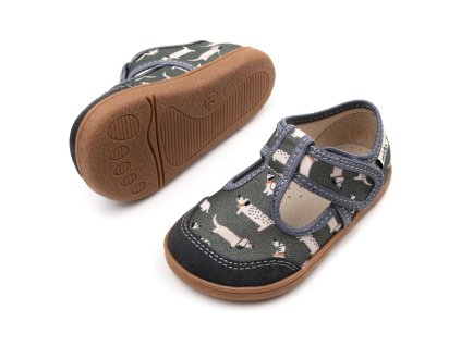 DETSKÉ BAREFOOT PAPUČE MIDO SHOES - DOGGY GRAY (Veľkosť 20, Vnútorná dĺžka  topánky v cm 12.5, Vnútorná šírka topánky v cm 5.9)