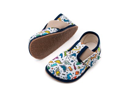 DETSKÉ BAREFOOT PAPUČE PEGRES BF01 - DINOSAURUS (Veľkosť 20, Vnútorná dĺžka  topánky v cm 12.7, Vnútorná šírka topánky v cm 5.9)