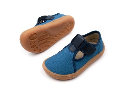 DETSKÉ BAREFOOT PLÁTENKY FRODDO CANVAS T-BAR - DENIM (Veľkosť 21, Vnútorná dĺžka  topánky v cm 14.2, Vnútorná šírka topánky v cm 6)