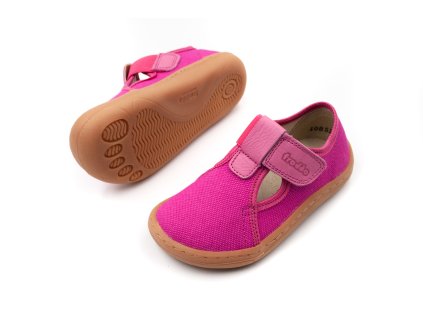 DETSKÉ BAREFOOT PLÁTENKY FRODDO CANVAS T-BAR - FUXIA (Veľkosť 21, Vnútorná dĺžka  topánky v cm 14.2, Vnútorná šírka topánky v cm 6)