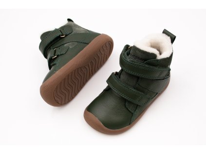 DETSKÉ BAREFOOT ZIMNÉ TOPÁNKY BUNDGAARD WILLIE STRAP TEX - BOTTLE GREEN (Veľkosť 22, Vnútorná dĺžka  topánky v cm 13.7, Vnútorná šírka topánky v cm 5.9)