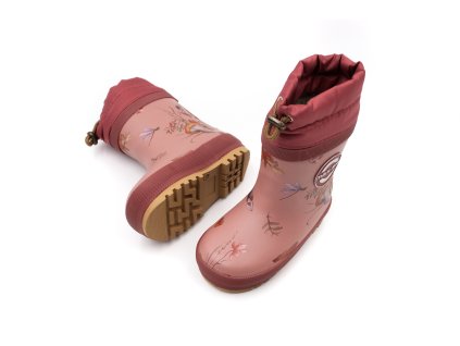 DETSKÉ ZATEPLENÉ GUMÁKY MIKK-LINE - BURLWOOD WINTER FLOWERS (Veľkosť 21, Vnútorná dĺžka  topánky v cm 14.2, Vnútorná šírka topánky v cm 6.2)