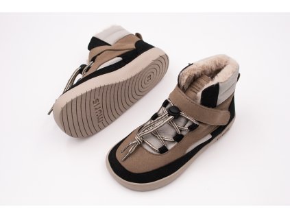 DETSKÉ ZIMNÉ BAREFOOT TOPÁNKY MURIS BALTIC JUNIOR - WARM TAUPE (Veľkosť 28, Vnútorná dĺžka  topánky v cm 17.9, Vnútorná šírka topánky v cm 7)