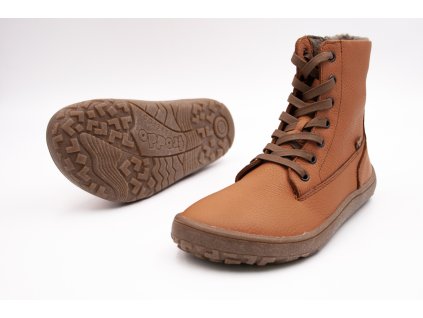 FRODDO BAREFOOT WINTER TEX LACES GRIP NEW - COGNAC (Veľkosť 36, Vnútorná dĺžka  topánky v cm 24.7, Vnútorná šírka topánky v cm 8.5)