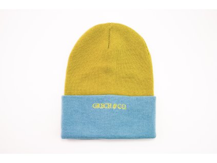 GRECH & CO. PLETENÁ OBOJSTRANNÁ ČIAPKA - CHARTREUSE+SKY BLUE (Veľkosť 3 - 8 rokov)