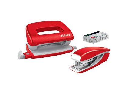 Sada zošívačka a dierovačka Leitz WOW mini červená