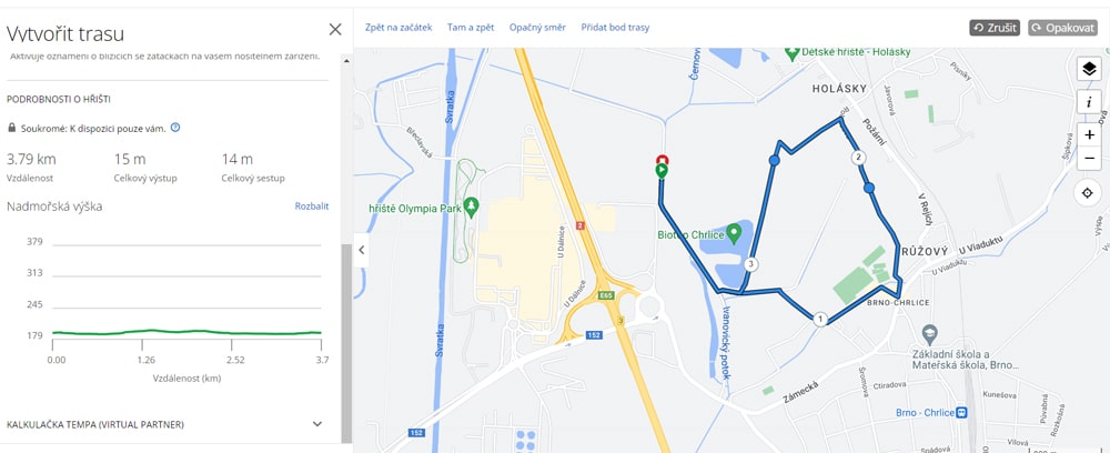 plánování trasy přes garmin connect