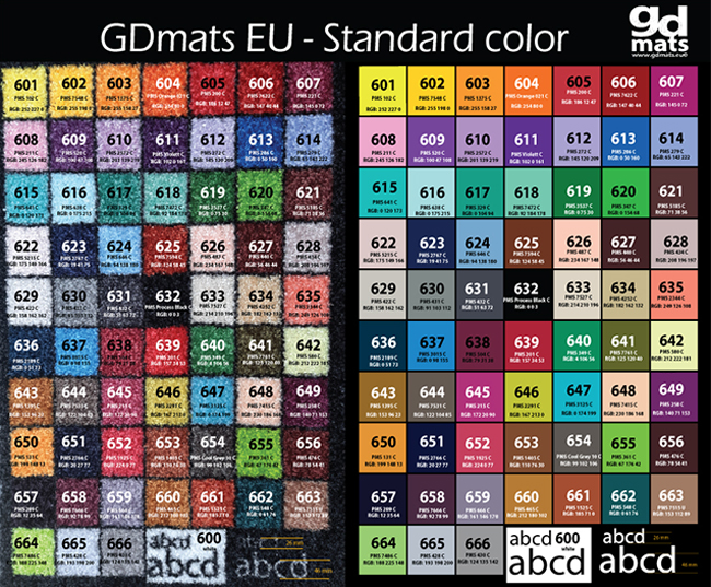 standadrní barvy potisku rohožek | GDmats