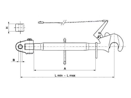Mech. Oberlenker Fanghaken / Gabelgelenk Kat.2, Länge 585-830mm