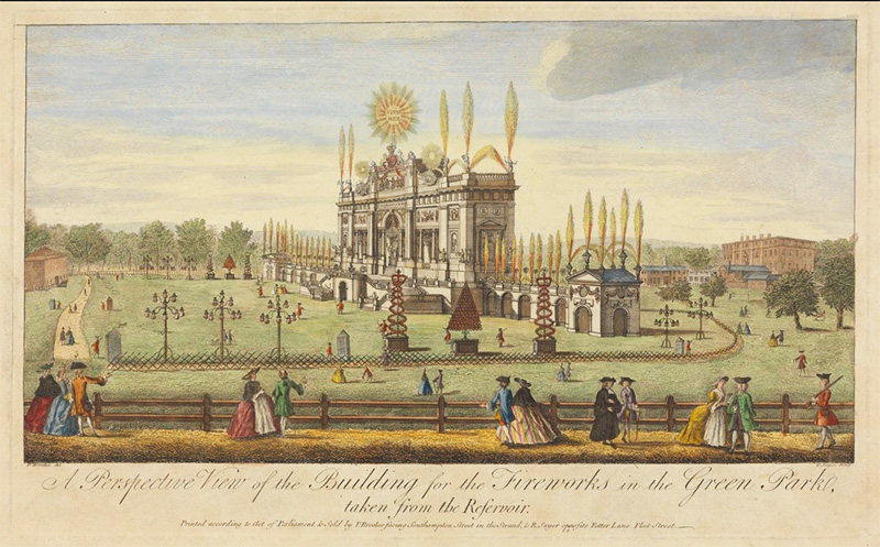 Ohňostrojný pavilon postavený v Green Garden ve Westminsteru.
