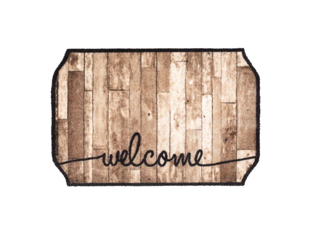 Vnitřní čistící pratelná vstupní rohož FLOMA Prestige Welcome wood octagon - 50 x 75 x 0,7 cm