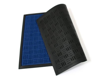 Modrá textilní gumová vstupní rohož FLOMA Criss Cross - délka 60 cm, šířka 90 cm, výška 0,8 cm
