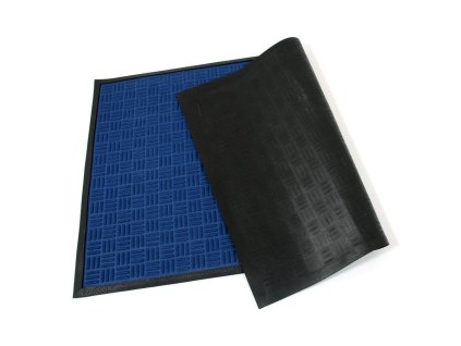 Modrá textilní gumová vstupní rohož FLOMA Criss Cross - délka 90 cm, šířka 150 cm, výška 0,8 cm