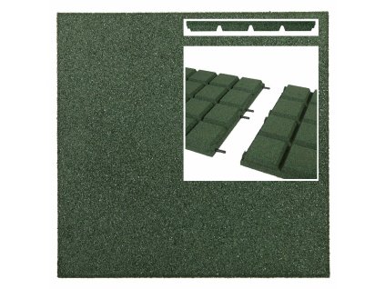 Zelená gumová certifikovaná dopadová dlažba (V45/R25BIG) FLOMA - 50 x 50 x 4,5 cm