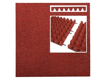 Červená gumová certifikovaná dopadová dlažba FLOMA V65/R50 - 50 x 50 x 6,5 cm