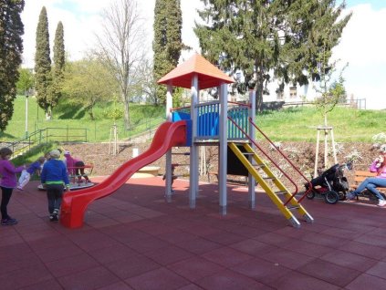 Černá gumová certifikovaná dopadová dlažba FLOMA V80/R50 - 100 x 100 x 8 cm